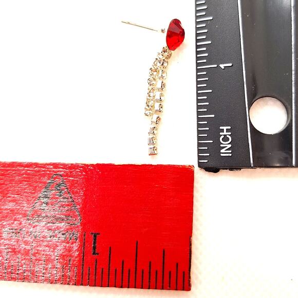 Rhinestone Necklace/Earring Set Red Clear Rhinestones Bib Style Silver Tone - Picture 6 of 6